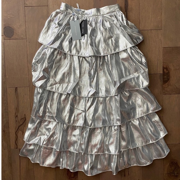 NWT Antonio Melani x Born on Fifth Aurelia Metallic Silver Tiered Ruffle Skirt 4